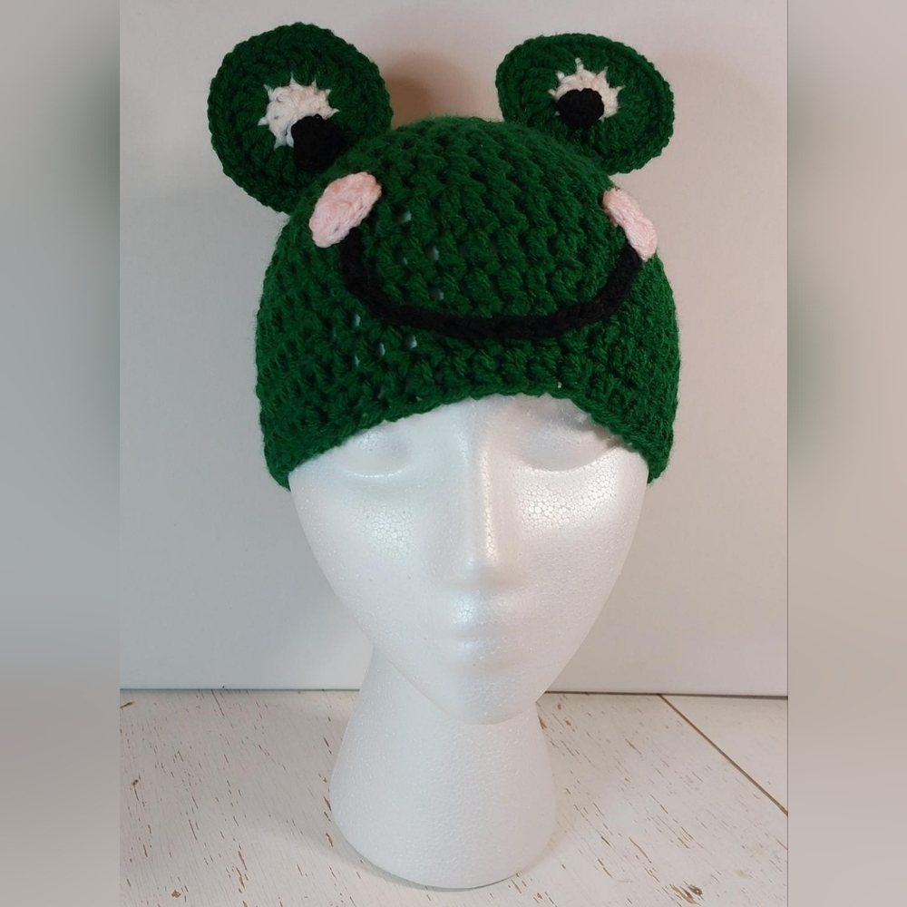 Frog Child Handmade Beanie Crochet Stocking Hat Animal Winter Warm Cozy - Picture 6 of 6